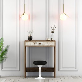 Hanah Home Lizbon Mesa de Maquillaje Nogal, Blanco y Mármol
